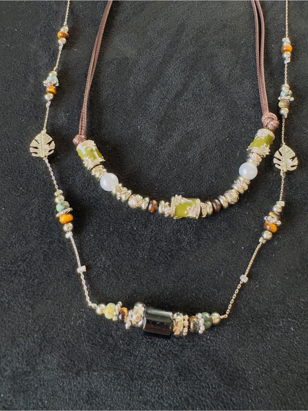Handcrafted Natural Stone Necklace Set Artisan Boho Earthy Green